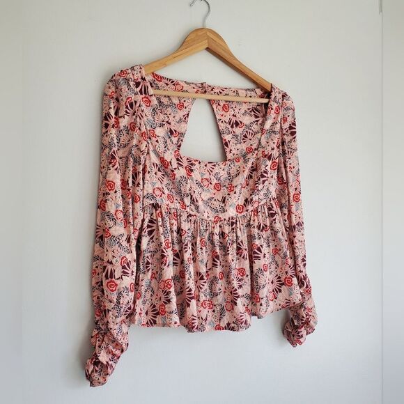 Free People Floral Long Sleeve Polyester Women's Top Key Hole Back Size XS - Picture 3 of 16